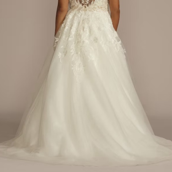 High Neck Lace Applique Tulle Wedding Dress - Picture 4 of 8